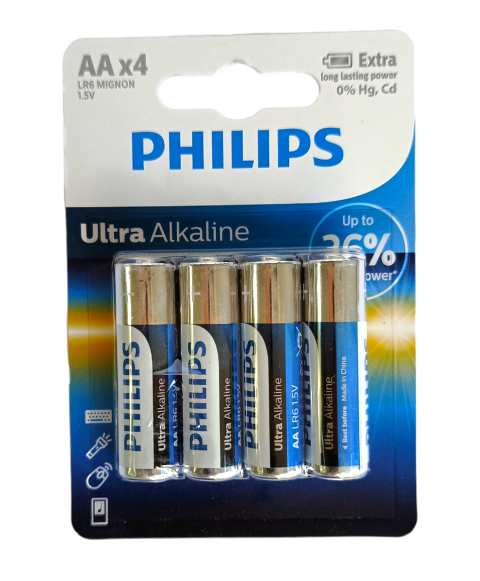 pile aa lr6 alkaline 4 pcs philips